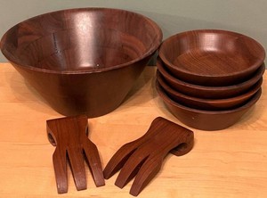 DR - Vintage Wood Salad Bowl Set With Servers (Lot of 7)