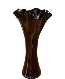 LR - Tall Vintage Black Amethyst Glass Swung Vase