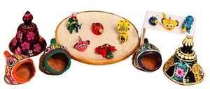LR - Mexican Folk Art Pottery - Wooden Animal Figures & Bells Mixed Lot