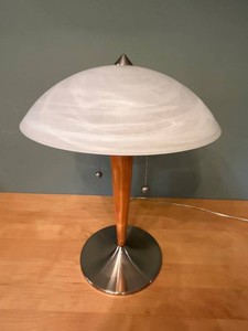 LR - Table Lamp - Mushroom Frosted Glass & Wood