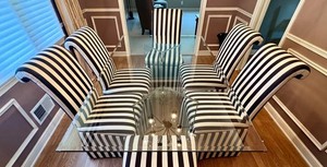 DR - Contemporary Glass Top Dining Table Set With 6 Striped Chairs