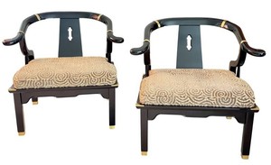 LR - Vintage Horseshoe Lounge Chairs - Black Lacquer Pair