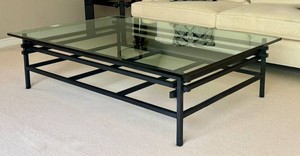 LR - Elegant Coffee Table - Modern Glass Top Metal Frame