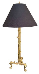 LR - Vintage Candlestick Lamp Brass Andiron Style With Black Shade