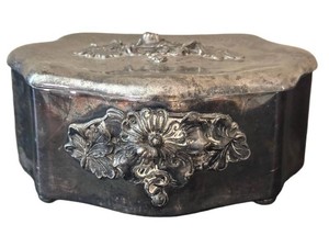 LR - Antique Silver Plated Trinket Box Jewelry Casket Van Bergh