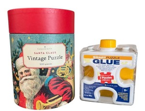 K - Vintage Jigsaw Puzzle & Glue Mixed Lot - Cavallini & Co. Santa Claus 500 Piece