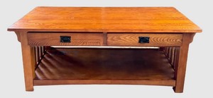 DN - Coffee Table - Oak Mission Style With Drawers & Shelf