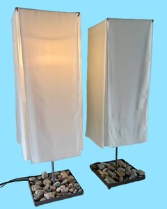 MBR - Designer Table Lamps - Pair of Stone Base Lamps With Fabric Shades
