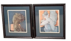 BR1 - Framed Art Print Pair - Nude Figure Studies