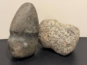 LLFR - Stone Tools - Antique Native American Two-Piece Grooved Axe Head & Hammerstone