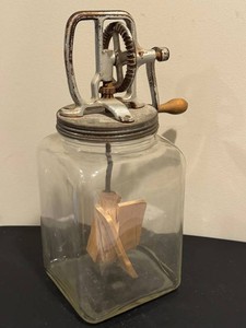 LLFR - Antique Butter Churn Glass Jar With Crank