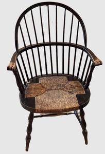 LLFR - Vintage Windsor Arm Chair Black Sack-Back Rush Seat