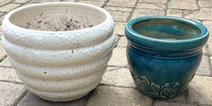 BYD - Ceramic Planter Pots White & Blue (Lot of 2)