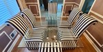DR - Contemporary Glass Top Dining Table Set With 6 Striped Chairs