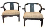 LR - Vintage Horseshoe Lounge Chairs - Black Lacquer Pair