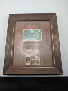Framed American Indian Stamp and Indian Head Cent Display