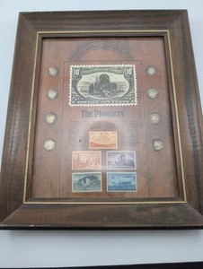 Vintage Framed Pioneers Stamp & Mercury Dime Display