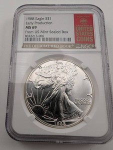1988 American Silver Eagle NGC MS69 Early Production