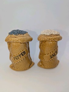 Vintage Burlap Grain Sack salt and pepper shakers, Our Own Import from Japan