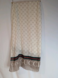White and Beige GG monogram pattern logo Scarf, Shawl, Wrap 70 - Unauthenticated