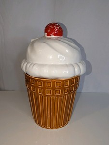 Vintage Ice Cream Cone with Cherry on Top Cookie Jar