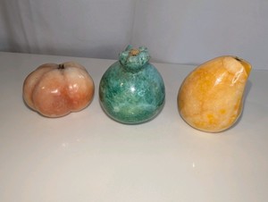 Vintage Italian hand-carved alabaster fruit set of 3