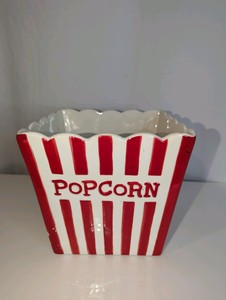 Vintage Hallmark ceramic popcorn bowl, red and white striped design