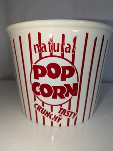 Vintage Williams Sonoma ceramic popcorn bucket, classic red and white striped design