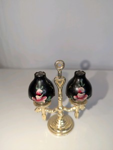 1950s miniature Colonial oil lamp salt and pepper shaker set