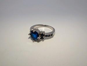 10k GF synthetic sapphire and blue CZ Ring, size 7.5
