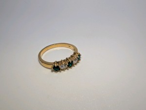 Gold Plated Nevada Silver Mines Lab Created Emerald and CZ Ring, Size 7.5