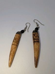 Carved BoneHorn Dangle Bead Earrings