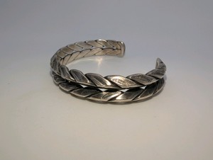 Antique cuff bracelet 925 heavy sterling silver 34.1g, twisted braided design, 7