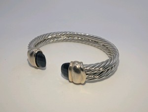 Vintage Sterling Silver Black Onyx Cable Style Cuff Bracelet 43.1g, 7