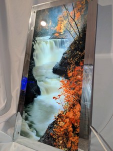 Vintage large motion and sound waterfall mirror picture- Works, has 2 minor chips on bottom glass, 3x1.5
