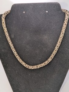 Heavy sterling silver stamped 925 Bali-style Byzantine link necklace, decorative clasps, 78.2g, 16