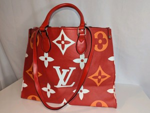 Red and White LV pattern tote bag-unauthenticated