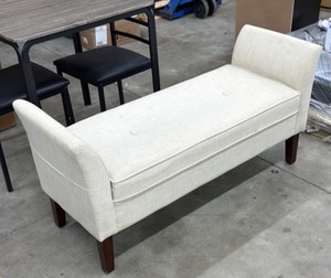 Cream upholstered rolled-arm storage bench  bedroom bench