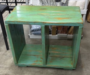 Distressed turquoise rustic cube bookshelf  open storage cabinet