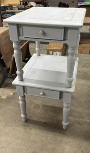 lot of 2 - Gray farmhouse two-tier side table with drawers  tiered nightstand
