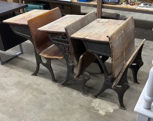Lot of 3- Antique cast iron school desk with wooden seat  vintage schoolhouse desk