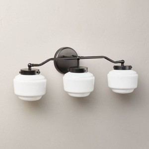 Brand New - Milk Glass 3-Bulb Vanity Wall Sconce Black Finish Black Hearth & Hand With Magnolia
