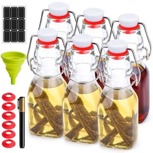 Brand New - WILLDAN 4oz-6 Pack Swing Top Glass Bottles - Flip Top Brewing Bottles For Kombucha, Kefir, Vanilla Extract, Mead, Vinegar, Beer- Airtight Stopper Lids - Comes With Extra Gaskets, Funnel and Labels