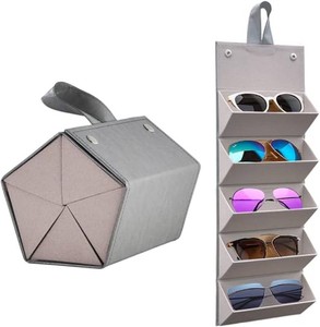 Kenpal Sunglasses Storage Organizer Holder Foldable Travel Case with 5 Slot Compartments for Multiple Glasses