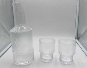 Clear Glass Drink Pitcher with 2 Glasses