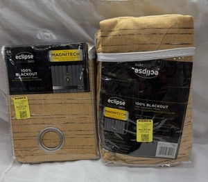 Lot of 2 Brand New Eclipse, absolute zero 100% blackout gourmet panels window shears 50 x 84 Branson, honey color