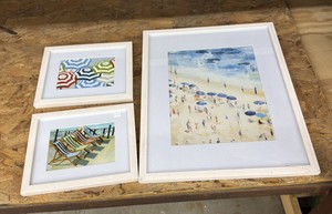 Lot of 3 Framed Pictures - beach scene large is 16 x 20 small or 8 x 10