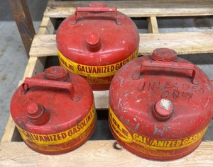 Lot of 3 Vintage Galvanized Gasoline Cans