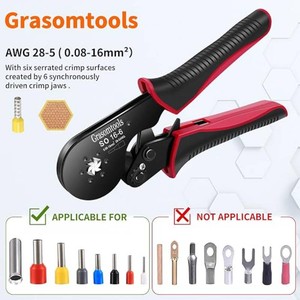 Ferrule Crimping Tool Kit, Grasomtools Self-Adjusting Hexagonal Wire Crimper Plier for AWG 28-50.08-16mm�with 1200PCS Red Copper Wire End Terminals, Ratchet Wire Crimping Tool-Wire End Ferrules