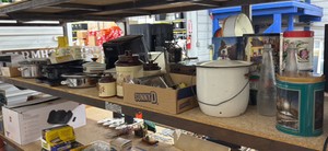 Massive lot of vintage kitchen, utensils, containers, pots, pans, air fryer, tins, glassware, toaster, utensils, and more you get everything